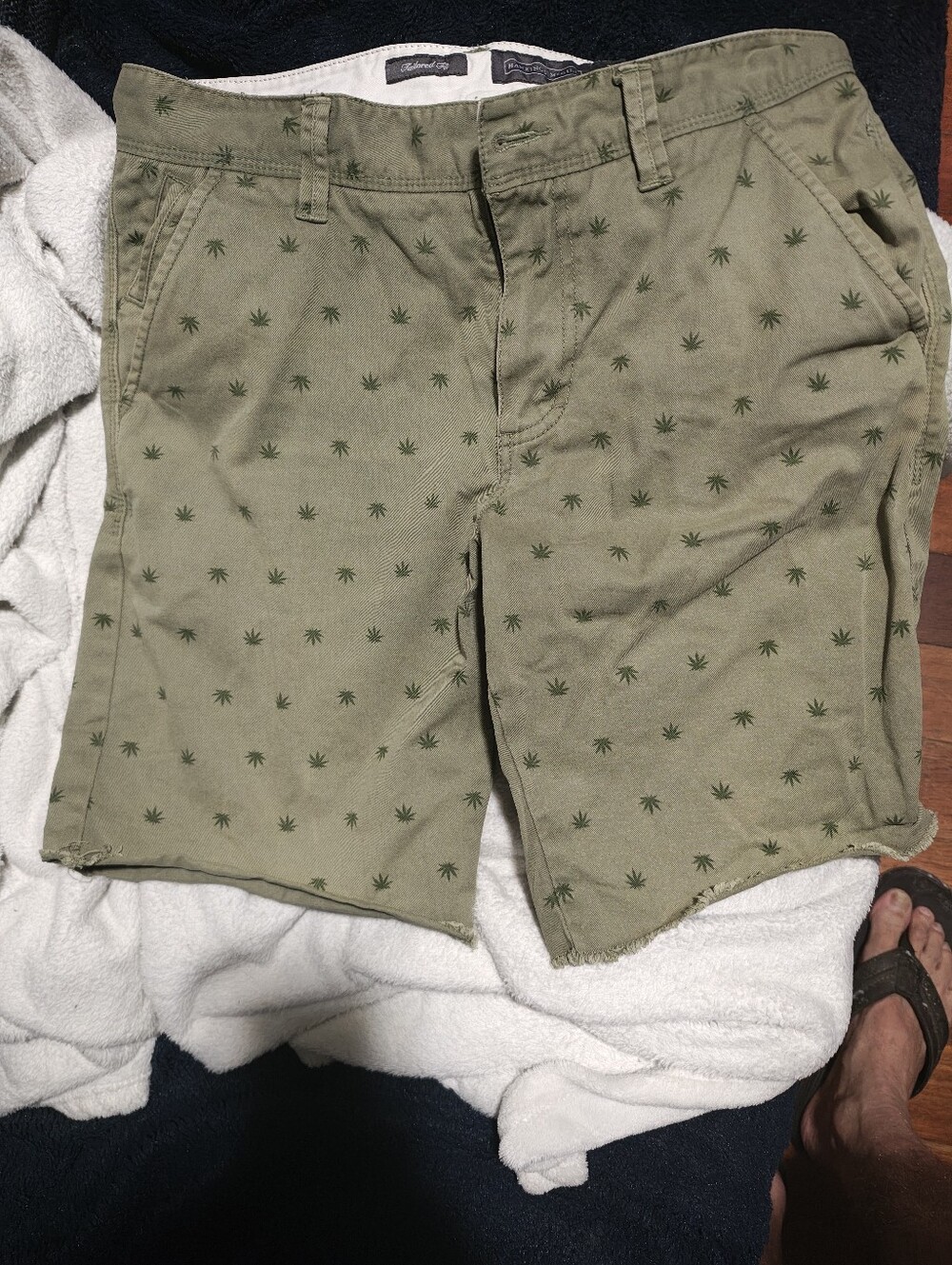 Men's Olive Green Printed Flat Front Shorts